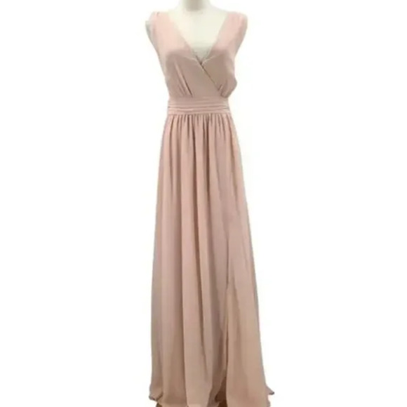 LULU'S SZ S Thoughts of Hue Blush Surplice Maxi Bridesmaid Long Dress NEW b68 - Picture 3 of 9